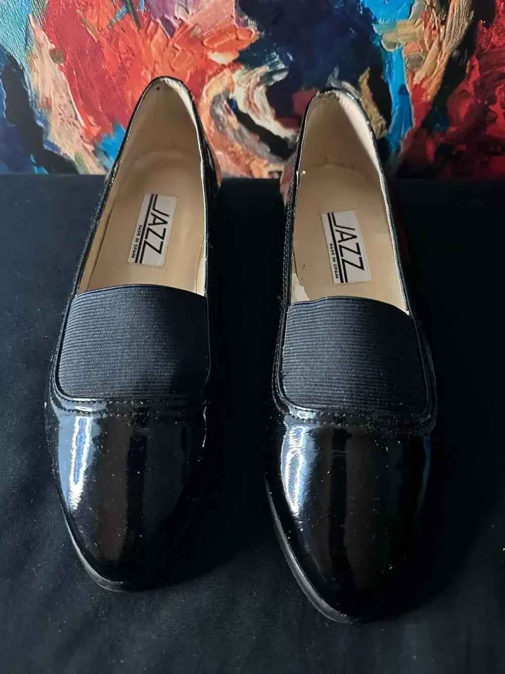 No.49 Jazz Made in Spain Black Patent Leather Slip On Loafers Flats